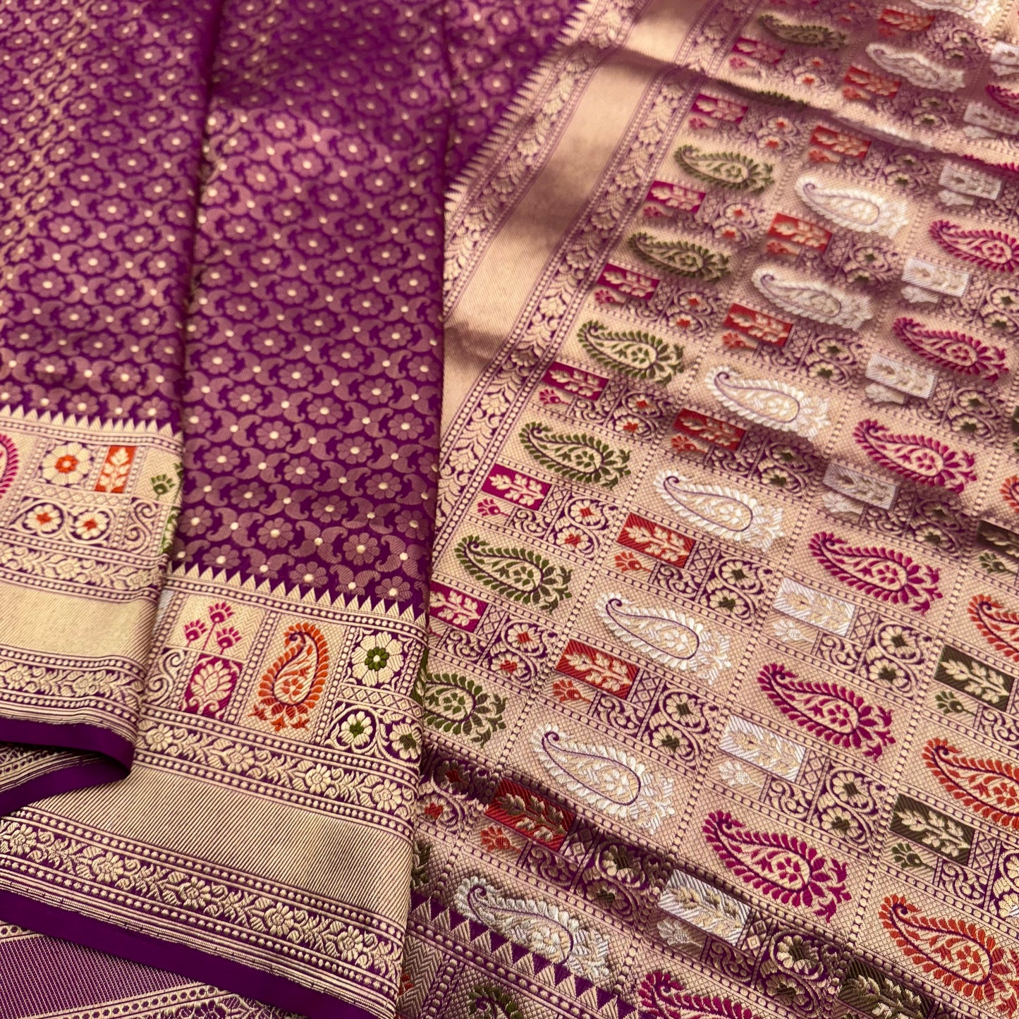 Purple Pure Katan Silk Brocade Saree