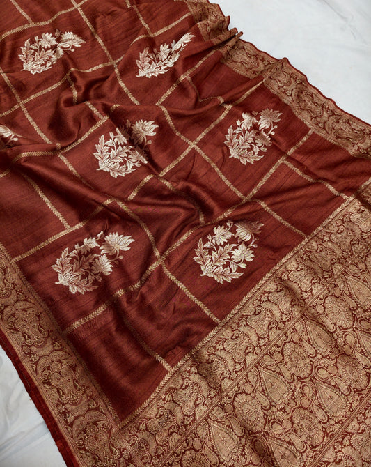 Handwoven pure Tassar Jeorjette silk saree