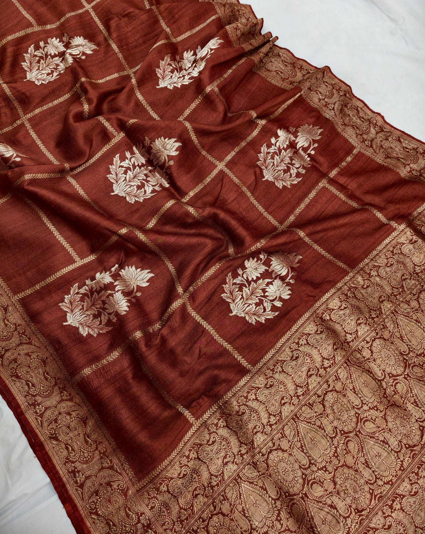 Handwoven pure Tassar Jeorjette silk saree