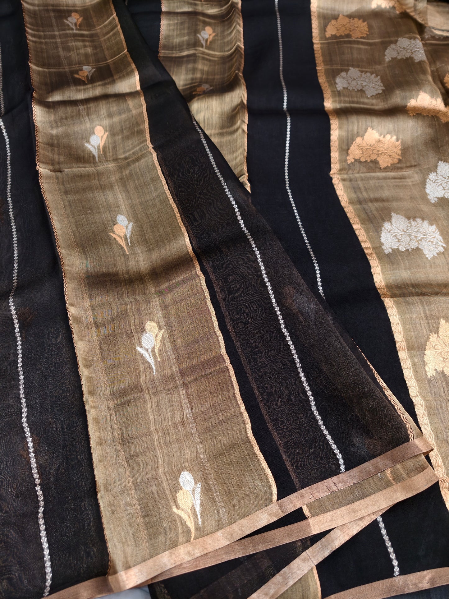 Black Golden Kora Tissue Silk Saree