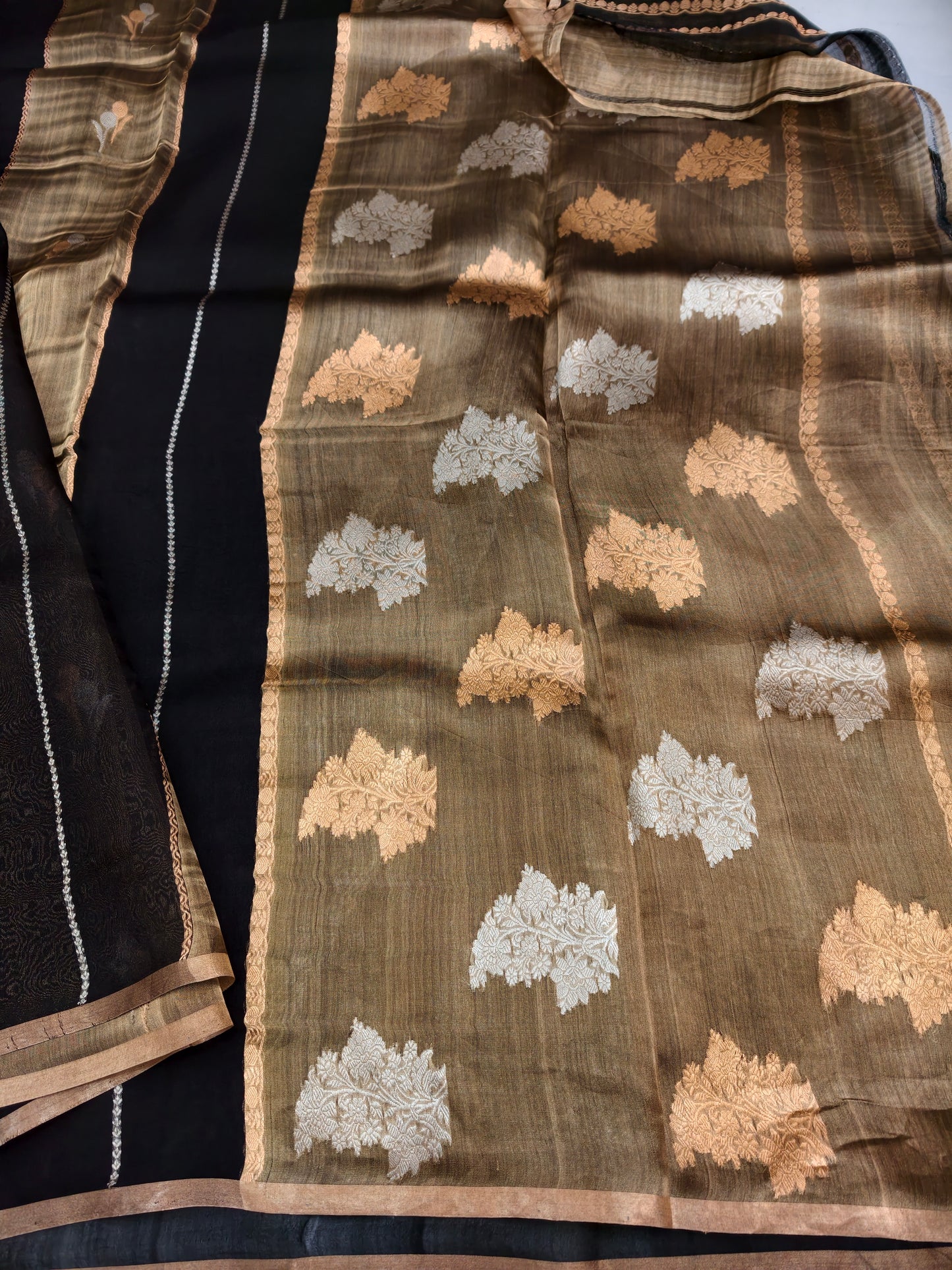 Black Golden Kora Tissue Silk Saree