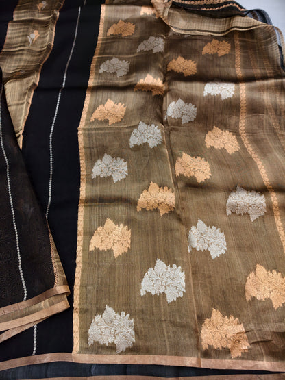 Black Golden Kora Tissue Silk Saree