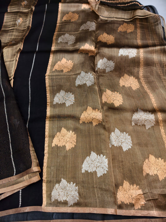 Black Golden Kora Tissue Silk Saree