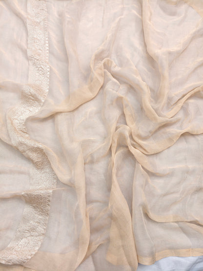 Pure Khaddi Natural Ivory Georjette Tissue Saree ( Velvet Meenakari )