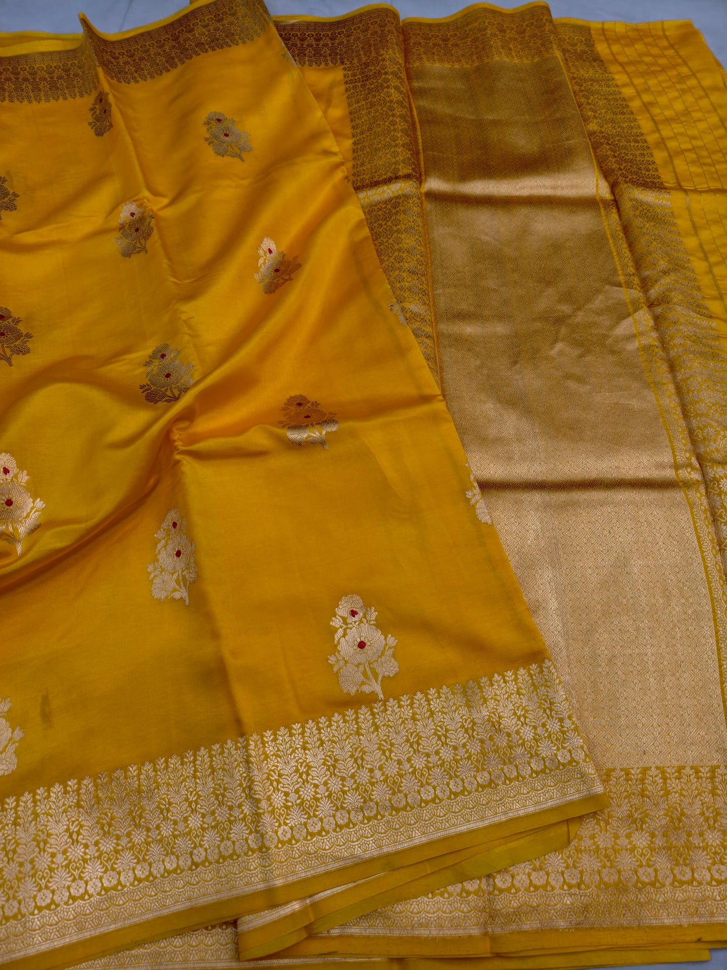 Pure Golden Yellow Mango Silk Saree