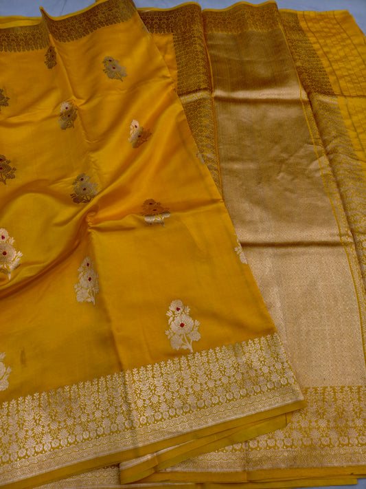 Pure Golden Yellow Mango Silk Saree