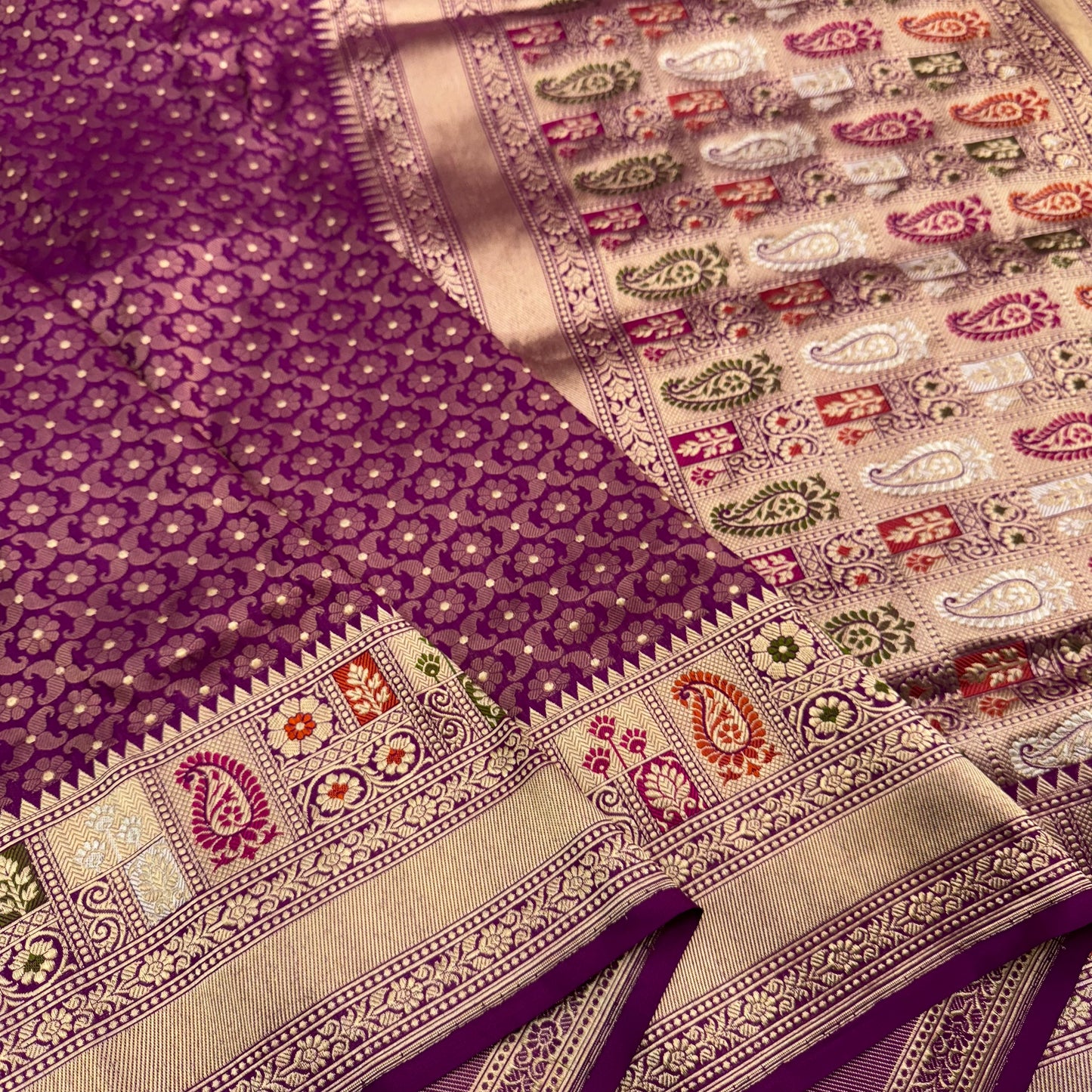 Purple Pure Katan Silk Brocade Saree