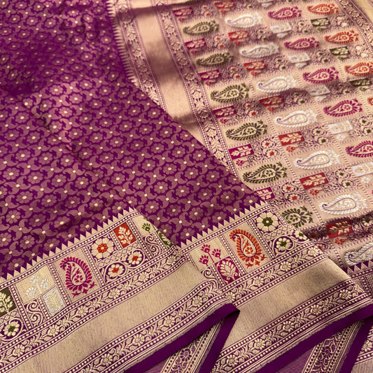 Purple Pure Katan Silk Brocade Saree