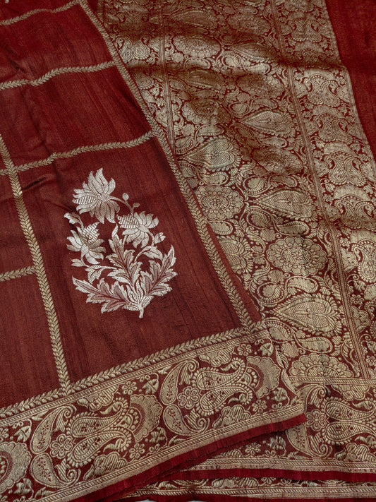 Handwoven pure Tassar Jeorjette silk saree